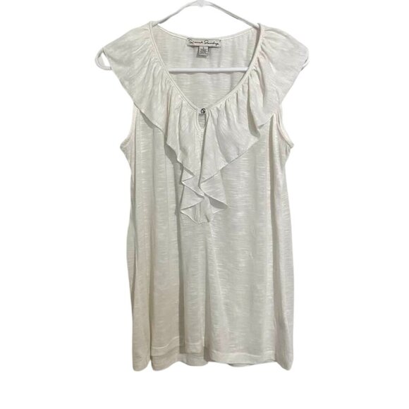 French Laundry Tops - French Laundry White Ruffle V-Neck Sleeveless Top – Lightweight & Chic